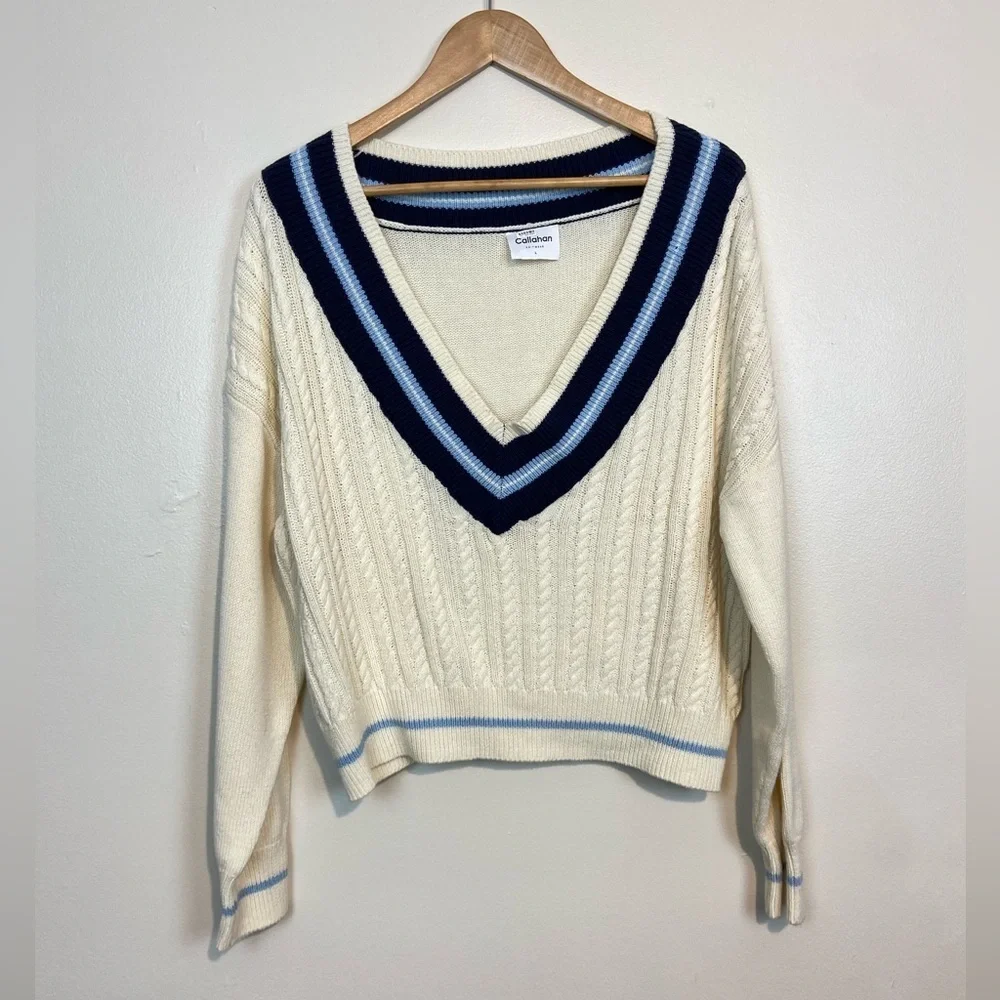 Anthropologie X Callahan Dee Vee Preppy Cable Knit Sweater